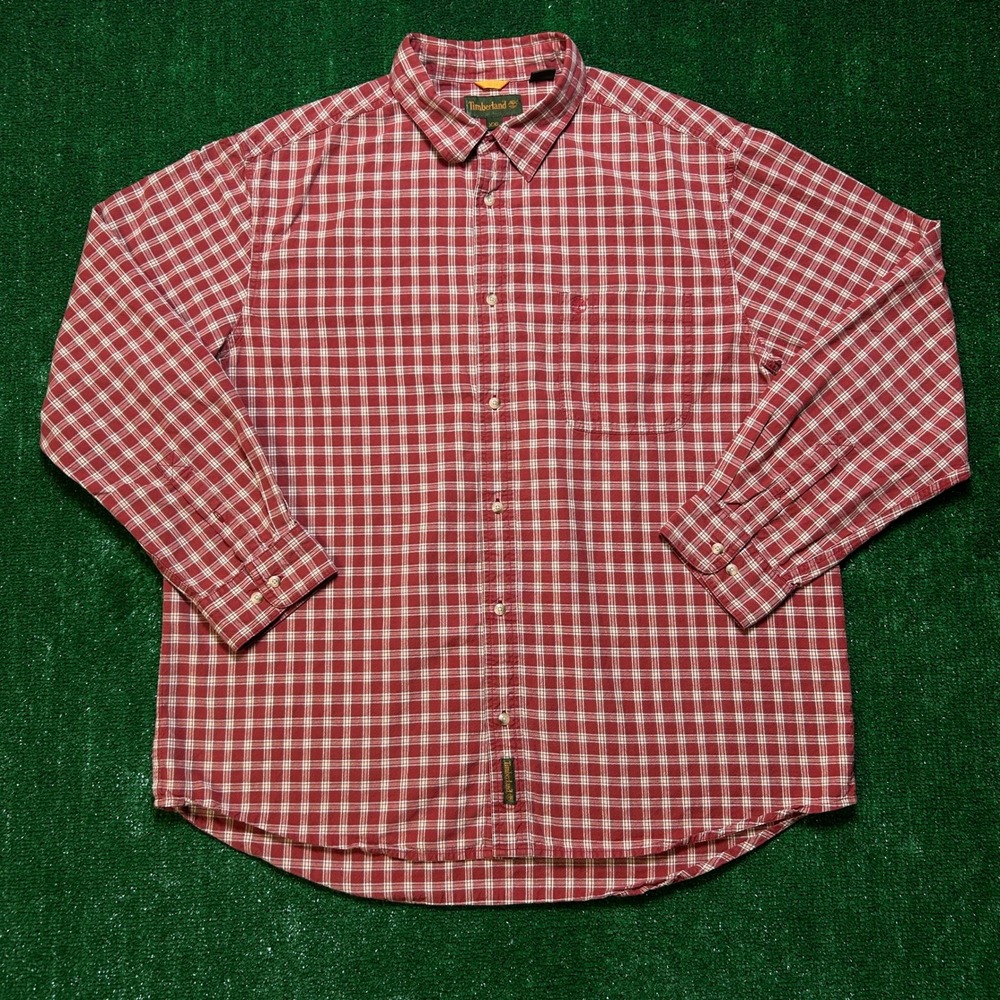 Vintage Timberland Plaid Button Up Shirt Red Gorpcore Oversized Y2K XXL